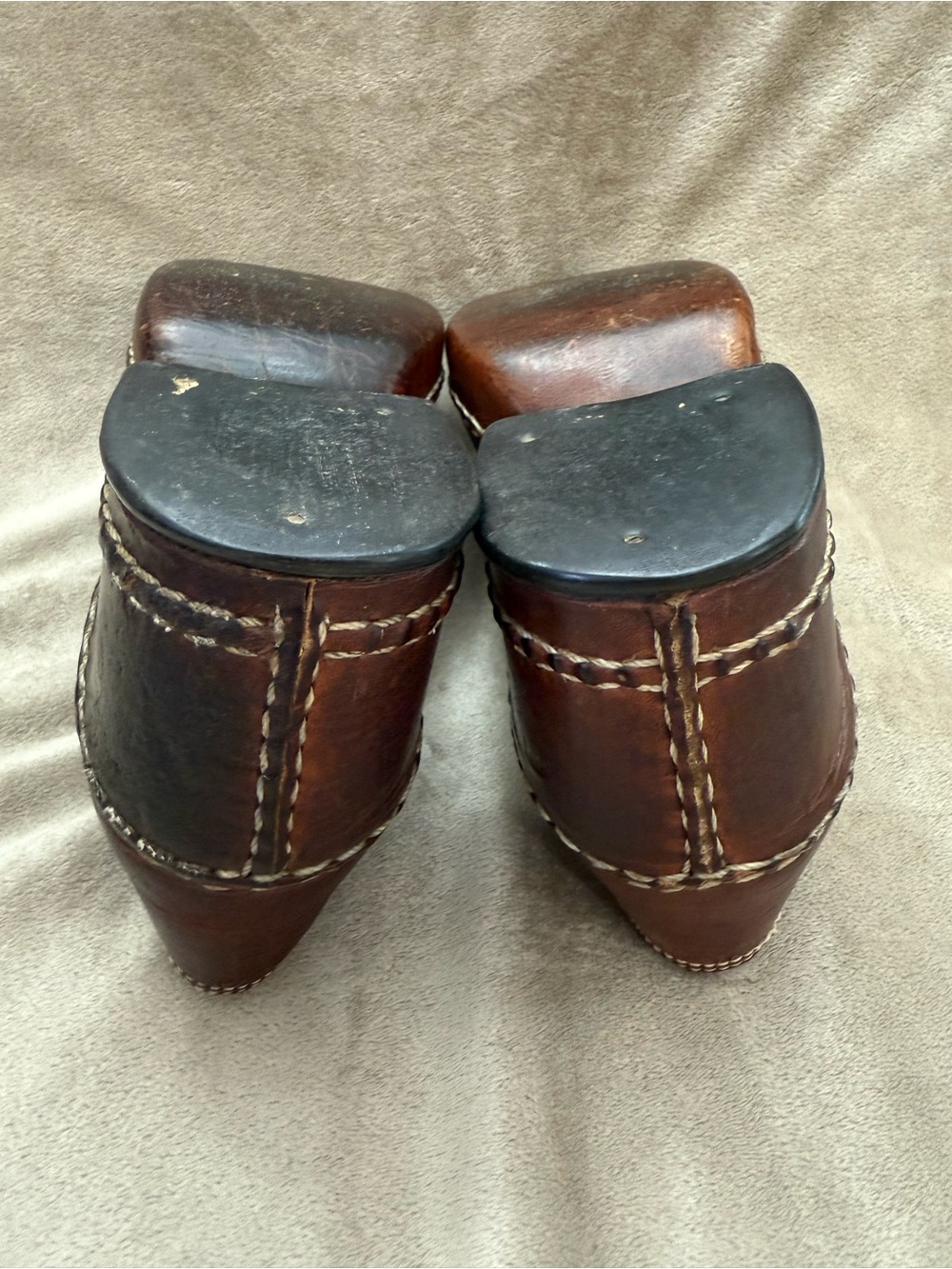 * Vintage Leather Chunky Heel Loafers Bold Stitching - Picture 10 of 12